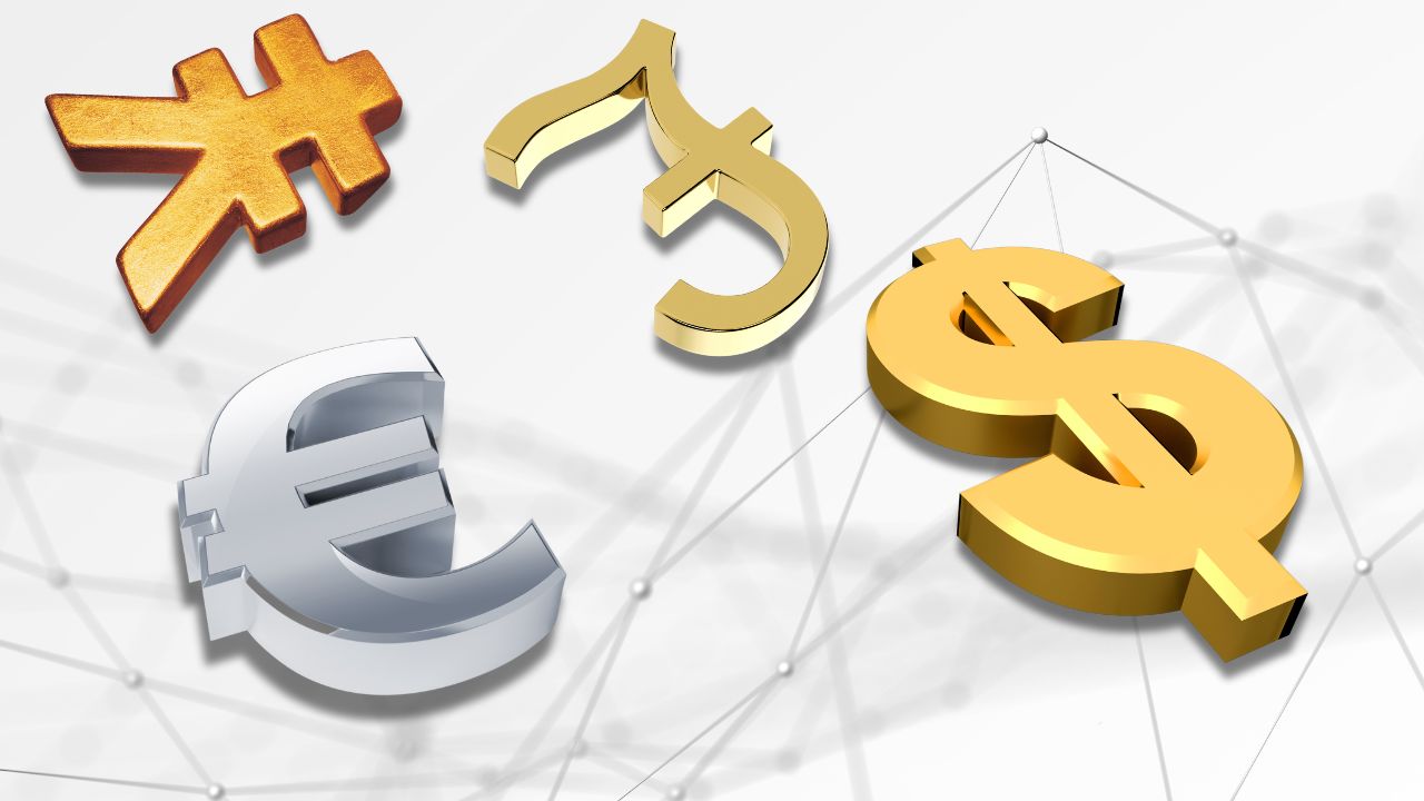 dollar, euro, yen and pound icons