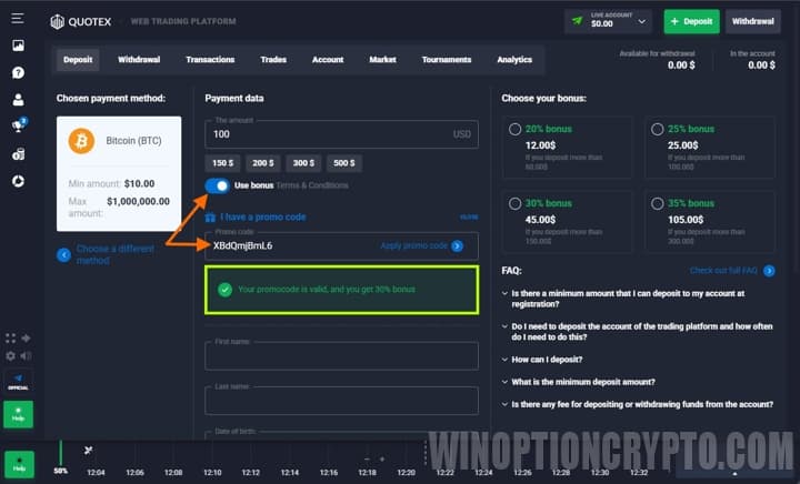 Get a 60% bonus at Quotex