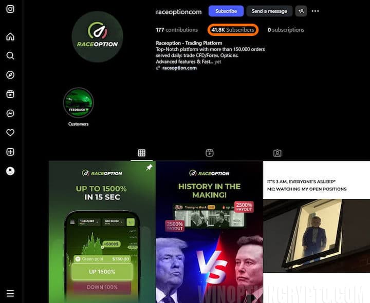 RaceOption Instagram profile