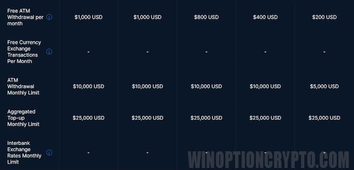 fees and limits for visa cards