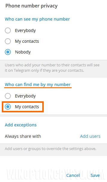 privacy settings in telegram