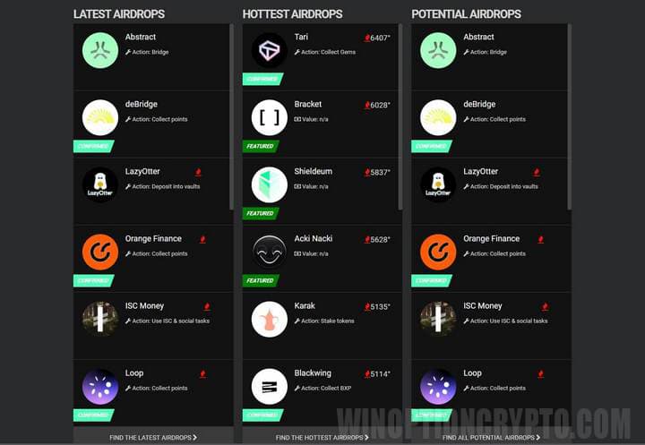 airdrops io aggregator service