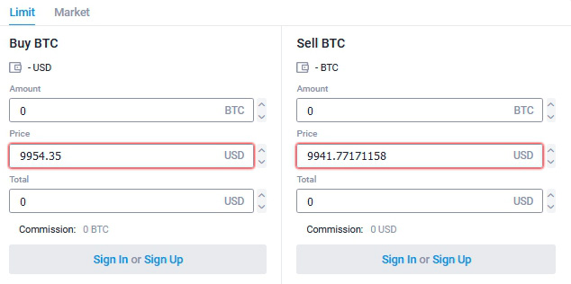 Terminal on a crypto exchange