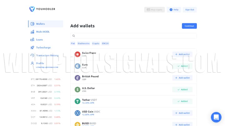 wallets in your personal account