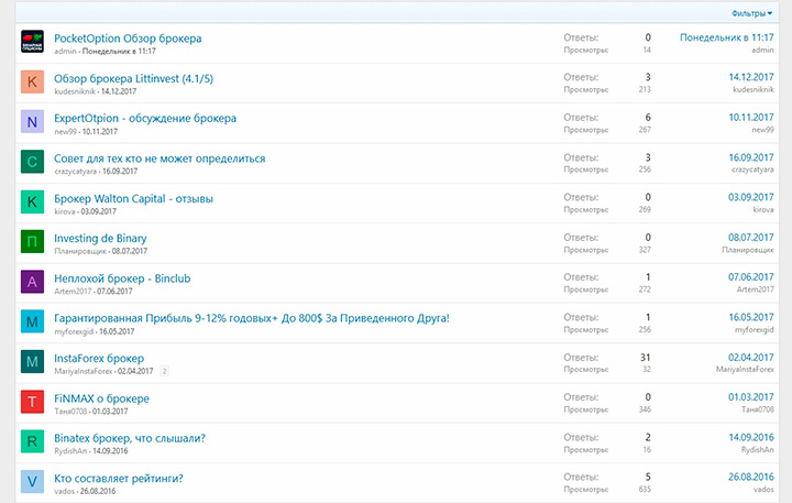 Topics about brokers on the forum