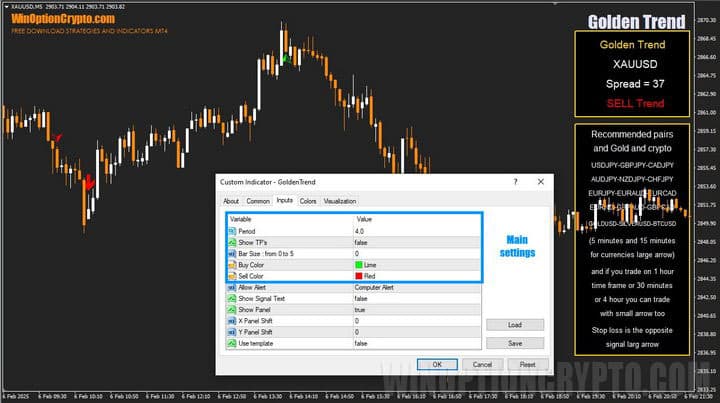 settings in golden trend