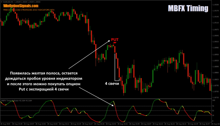 Buying a Put option using the MBFX Timing indicator