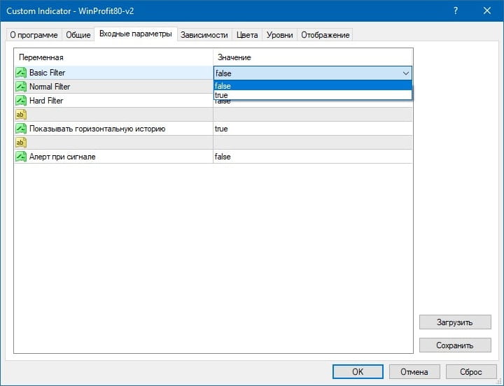configuración de la señal del indicador win-80