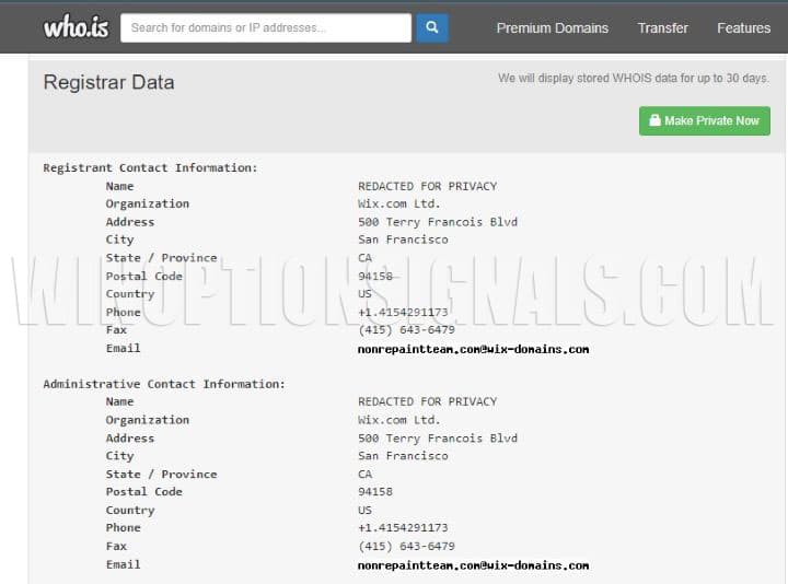 lack of information about the domain owner for the sale of Non Repaint Indicator MT4